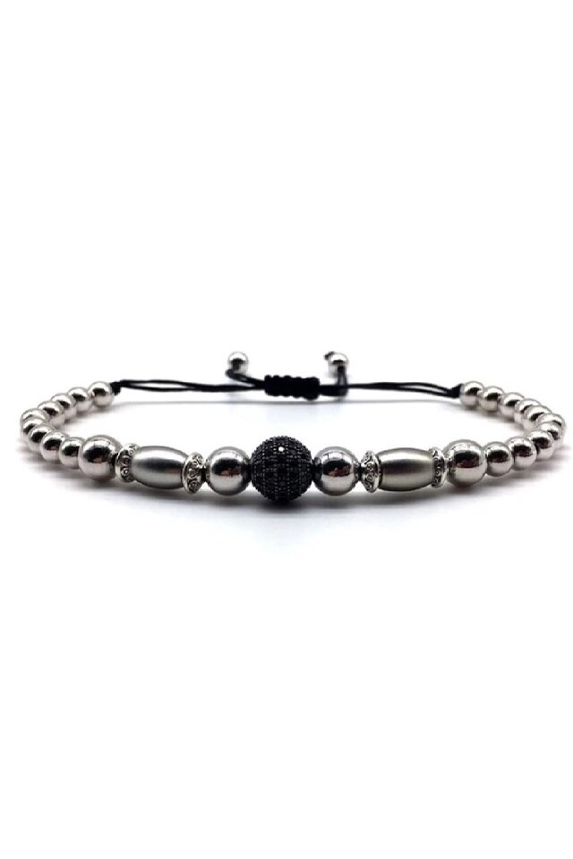 Bratara Power Ball Luxury, Placata cu aur de 18K, Zwo-62, argintie