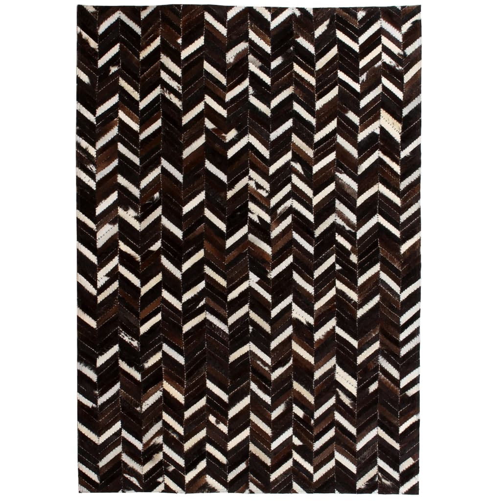Covor din piele naturala model zigzag, vidaXL, 160 x 230 cm, 1900 g/m², 8 mm, Alb/Negru