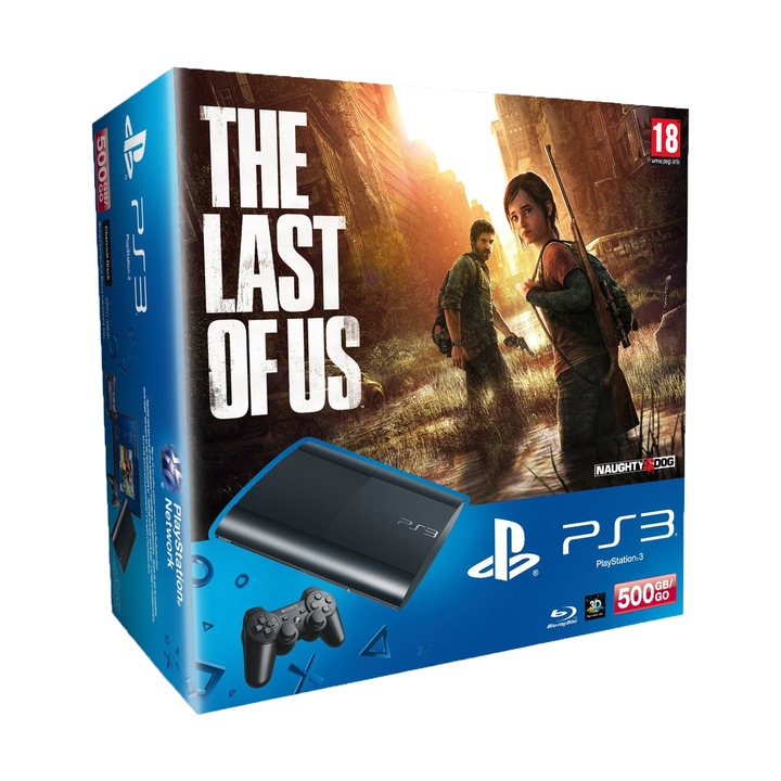 Consola Sony Playstation 3, 500GB + Joc The Last of Us, Negru