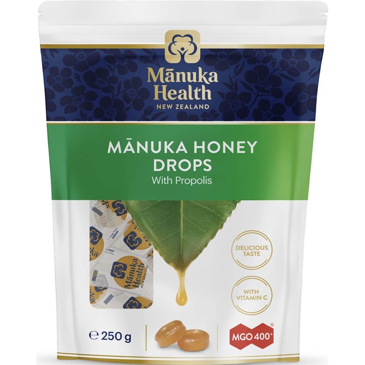Bomboane cu miere de Manuka MGO 400+ Manuka Health, propolis si vit C, 250g