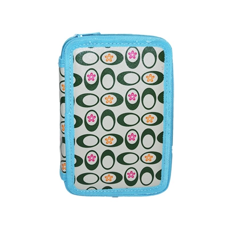 Penar cu doua fermoare, cu flori, Bleu