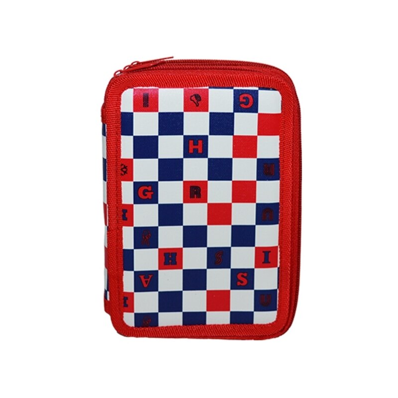 Penar cu trei fermoare carouri, rosu