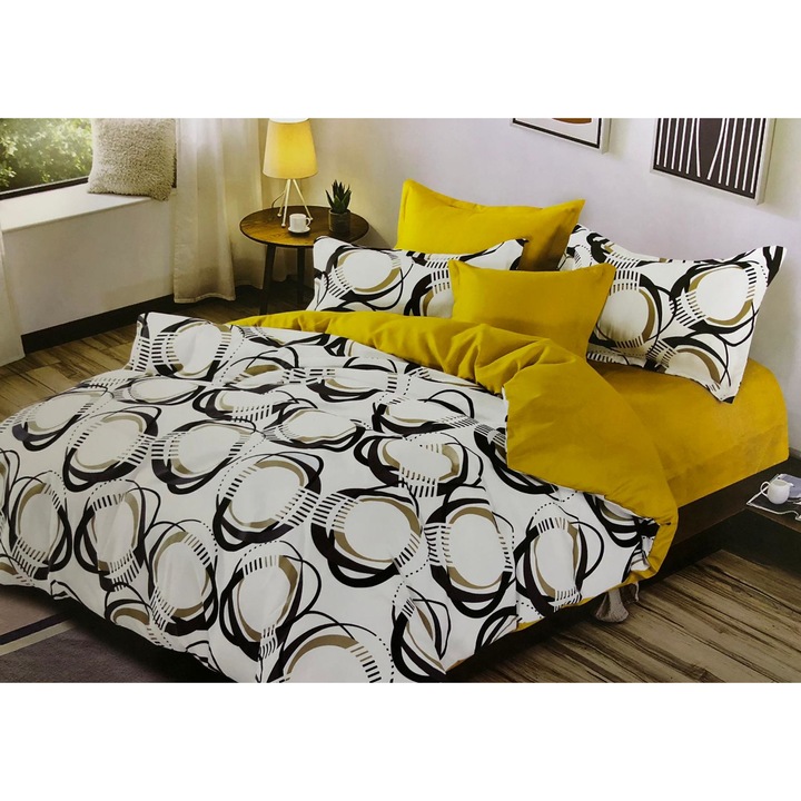 Спално бельо за 2 човека 6 бр Finet Super Elegant черно бяло жълт интериор