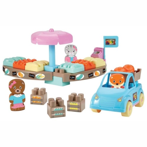 Joc Ecoiffier de Construit Piata Twee Pop Abrick cu Masina si 3 Figurine