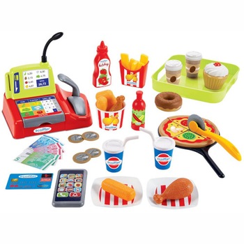 Set Ecoiffier Alimente Fast Food cu Casa de Marcat si 44 Accesorii, Colectia 100% Chef Set Ecoiffier Alimente Fast Food cu Casa de Marcat si 44 Accesorii, Colectia 100% Chef