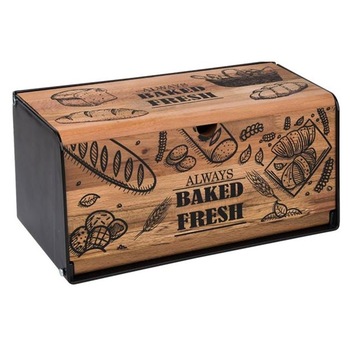 Cutie pentru paine Felis, 2in1, Masa de taiat, Lemn, 40 x 8 x 16cm, Maro/Negru Cutie pentru paine Felis, 2in1, Masa de taiat, Lemn, 40 x 8 x 16cm, Maro/Negru