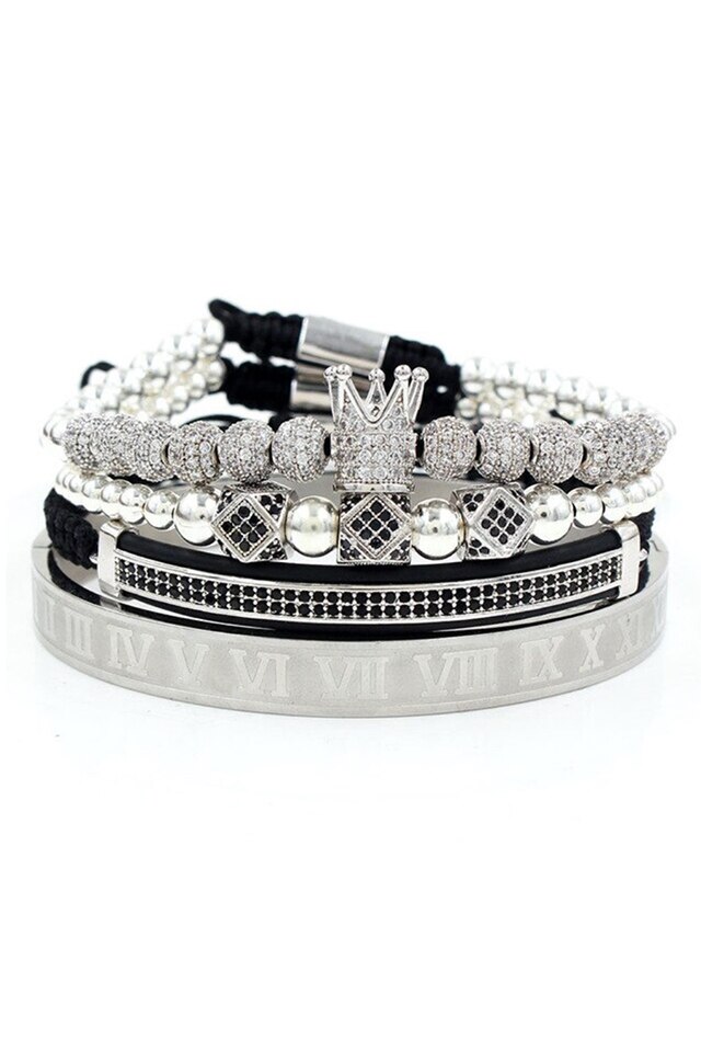 Set 4 Bratari Luxury, Placat aur 24K, Diamante CZ, Zzset-47, argintiu