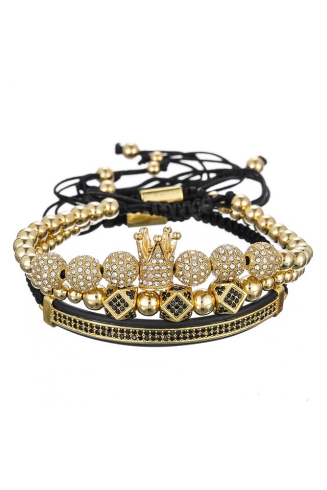 Set 3 Bratari Premium Queen, Placat aur 24K, Diamante CZ, Zzset-57, auriu