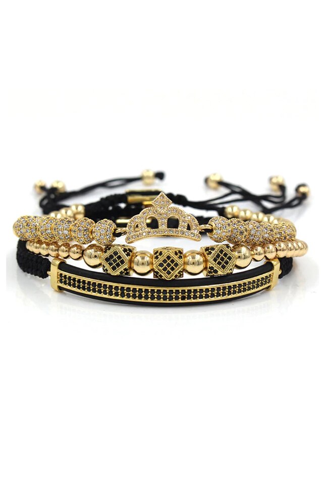 Set 3 Bratari Luxury Queen, Placat aur 24K, Diamante CZ, Zzset-49, auriu