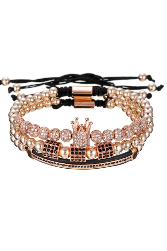 Set 3 Bratari Diamondo, Placat aur 24K, Diamante CZ, Zzset-52, rose