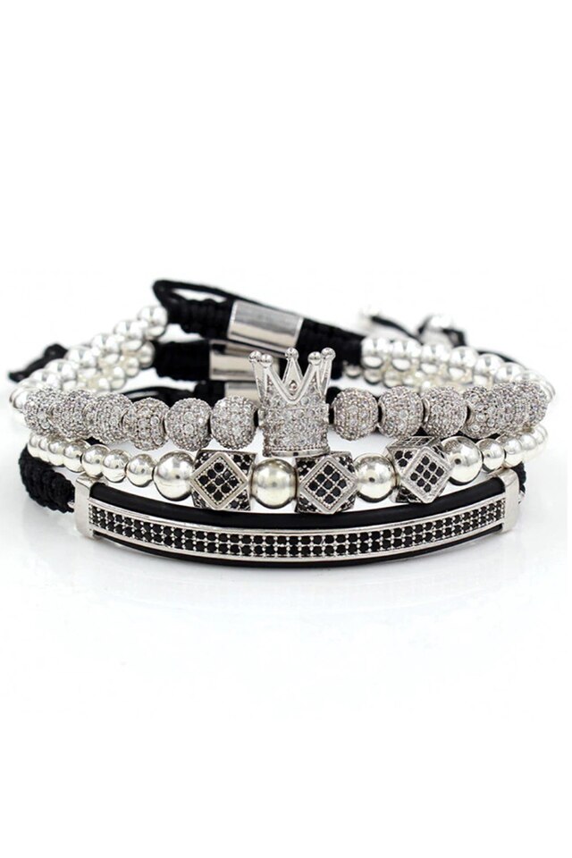 Set 3 Bratari Luxury, Placat aur 24K, Diamante CZ, Zzset-48, argintiu