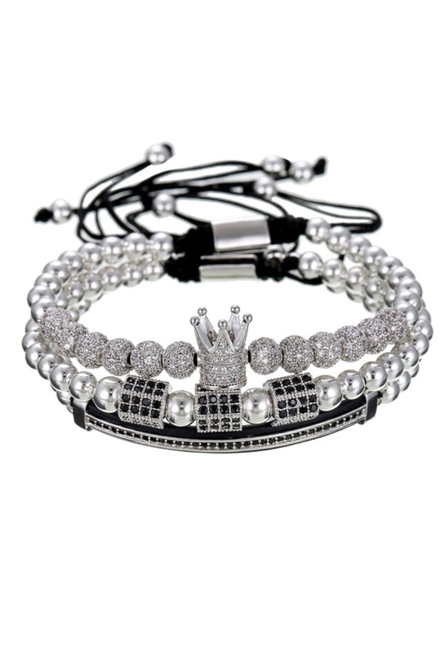 Set 3 Bratari Diamondo, Placat aur 24K, Diamante CZ, Zzset-52, argintiu