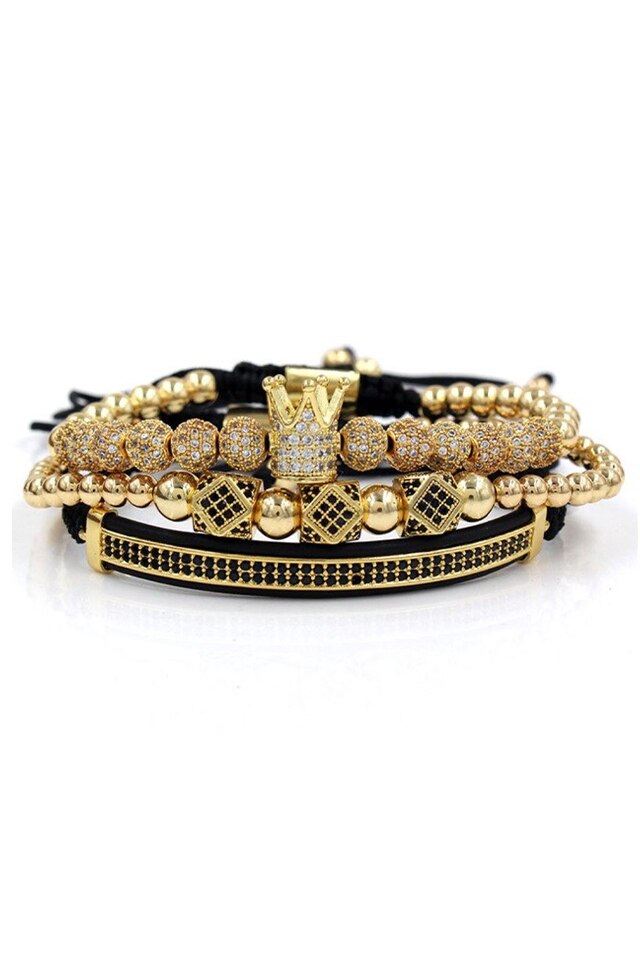 Set 3 Bratari Luxury, Placat aur 24K, Diamante CZ, Zzset-48, auriu