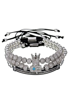 Set 3 Bratari Luxury Crown and Fatima, Placat aur 24K, Diamante CZ, Zzset-55, argintiu Set 3 Bratari Luxury Crown and Fatima, Placat aur 24K, Diamante CZ, Zzset-55, argintiu