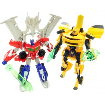 Set 2 roboti Transformers, Bumblebee si Optimus Prime, cu arme, 22 cm, multicolor Set 2 roboti Transformers, Bumblebee si Optimus Prime, cu arme, 22 cm, multicolor