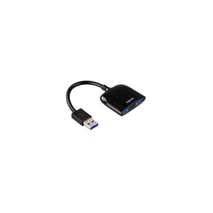 USB хъб HAMA "Мобилен", USB 3.0, 1:2, черен