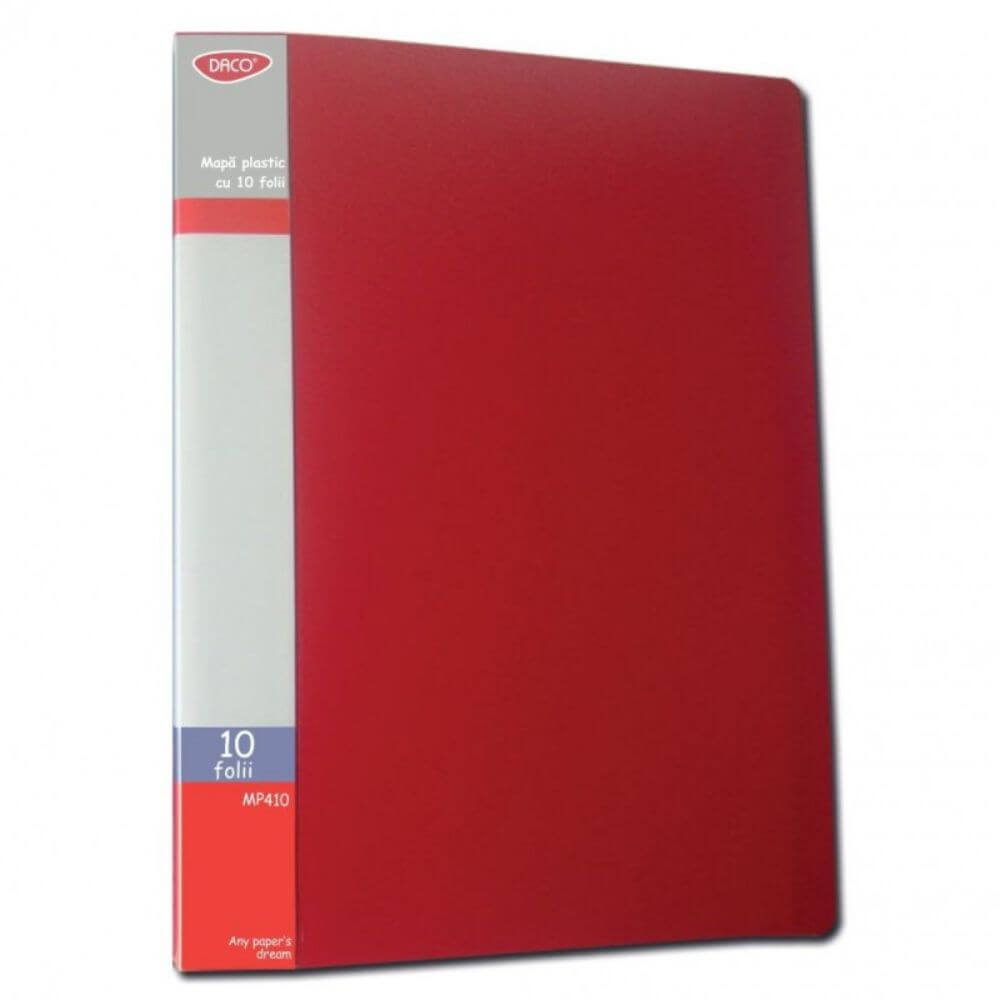 Mapa Plastic A4 cu 10 Folii DACO, Culoare Rosie