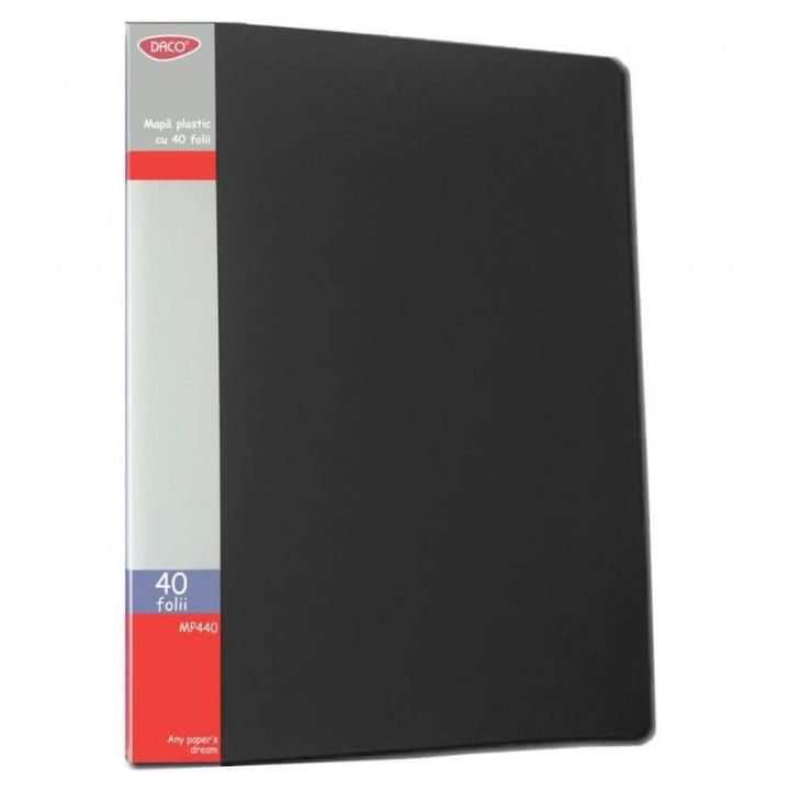 Mapa Plastic A4 cu 40 Folii DACO, Culoare Neagra