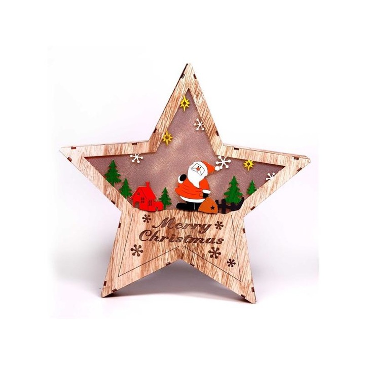 IRIS 4615691 Csillag alakú Télapó mintás/30x30cm/meleg fehér LED-es fa fénydekoráció