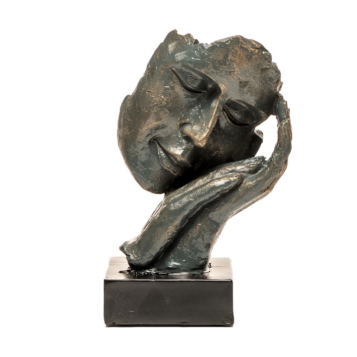 Statueta decorativa 'Somnorosul II', 20.5 cm, gri, realizata manual din rasina