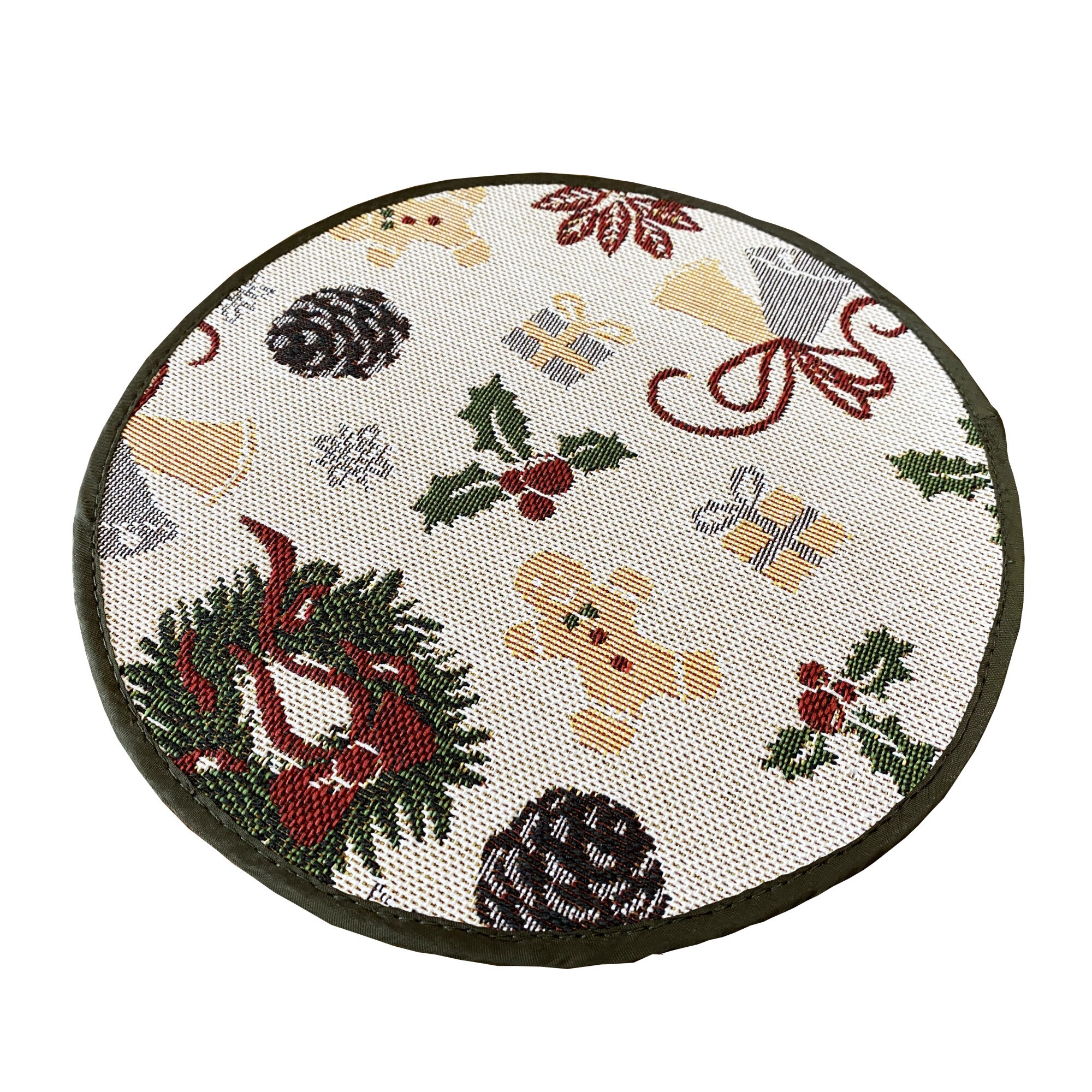 Decor masa Dekoratex, diametru 23 cm, GINGER tesatura tip goblen, cu motive de Craciun