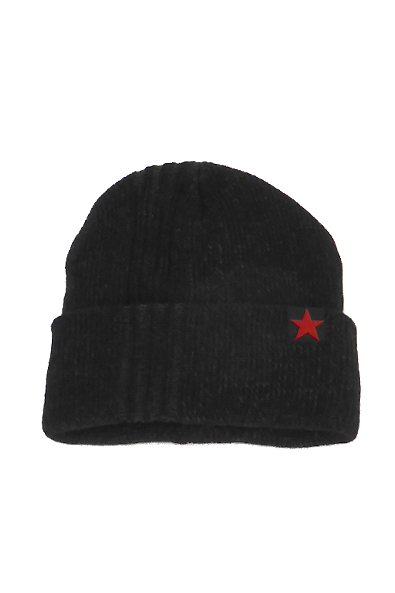 Caciula barbat, tricotata, negru, cu steluta rosu la margine