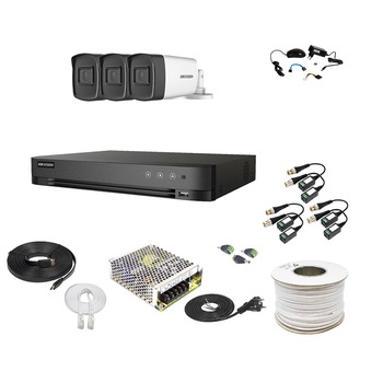 Kit Supraveghere si Securitate Hikvision, 3 Camere Exterior Ultra HD 5MP, High-Performance, 80m Smart IR + DVR 4 canale pana la 5MP + Accesorii Kit Supraveghere si Securitate Hikvision, 3 Camere Exterior Ultra HD 5MP, High-Performance, 80m Smart IR + DVR 4 canale pana la 5MP + Accesorii