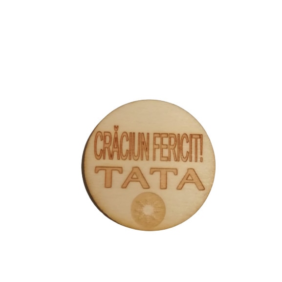 Magnet de frigider, Lemn, Personalizat, Craciun fericit, Tata, 4.3x4.3 cm