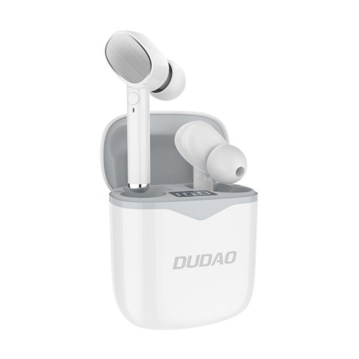 Безжични Bluetooth слушалки Dudao U12 с Bluetooth 5.0, Tws, бял/сив