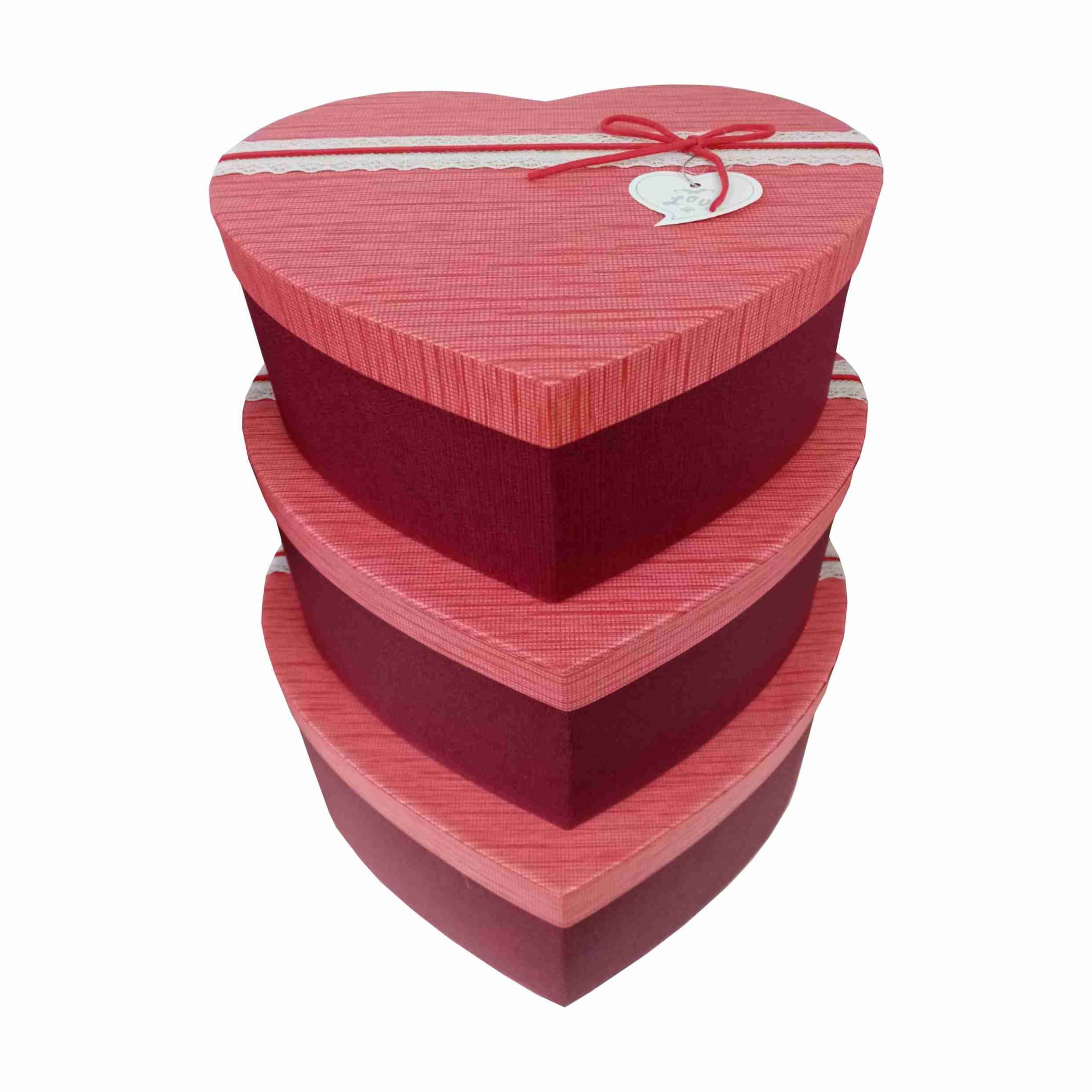 Set 3 cutii in forma de inima, 265 g, rosu inchis