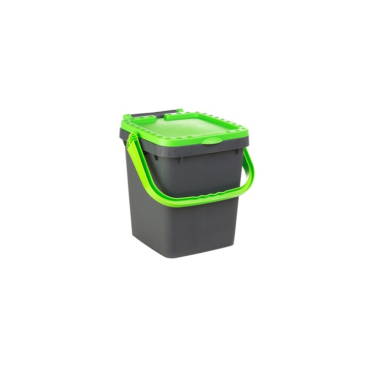 Cos stivuibil cu capac si maner, 20 litri, Ecoplus, verde