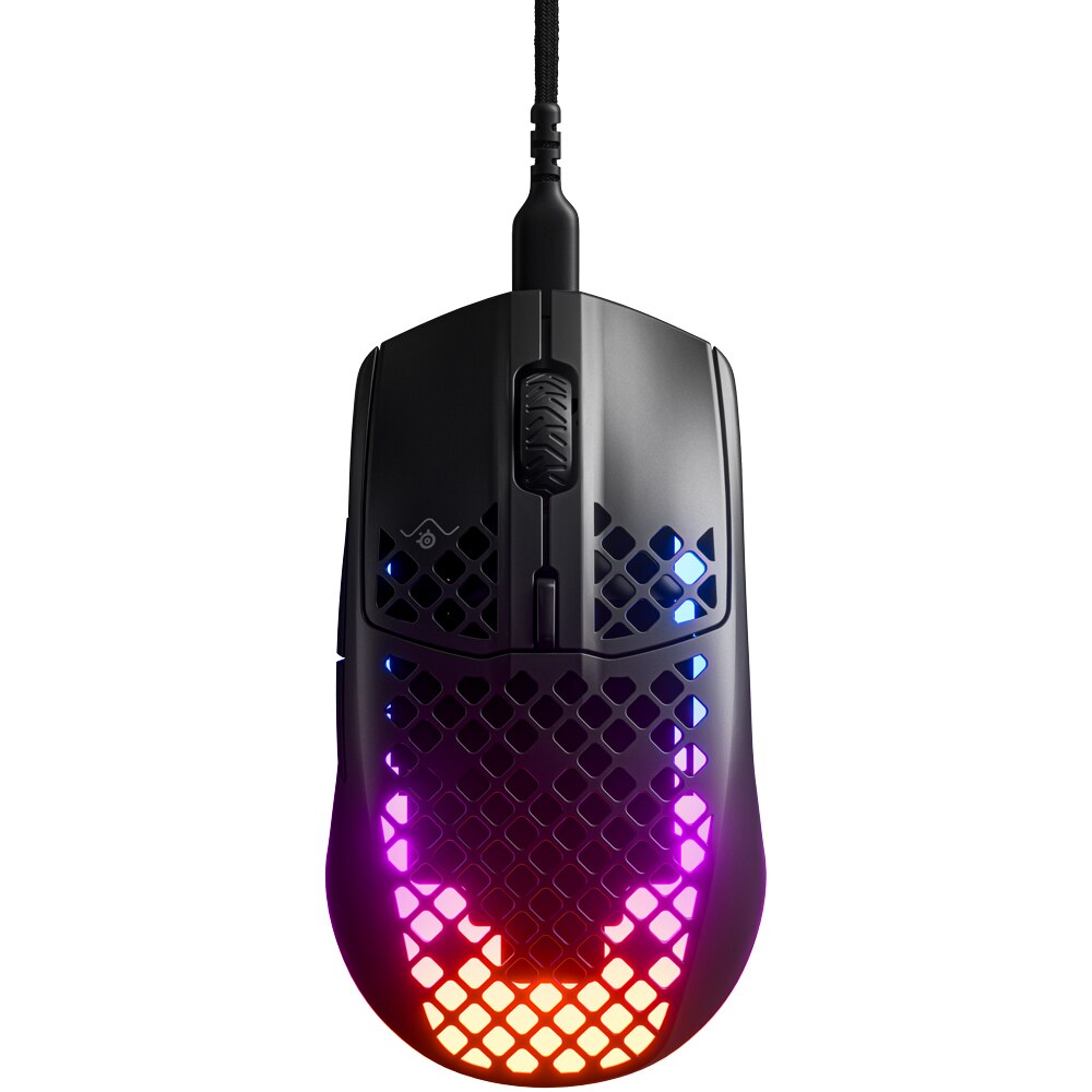 Mouse gaming SteelSeries Aerox 3, ultrausor 57g, cablu detasabil Super Mesh USB-C, IP54, iluminare RGB, Negru