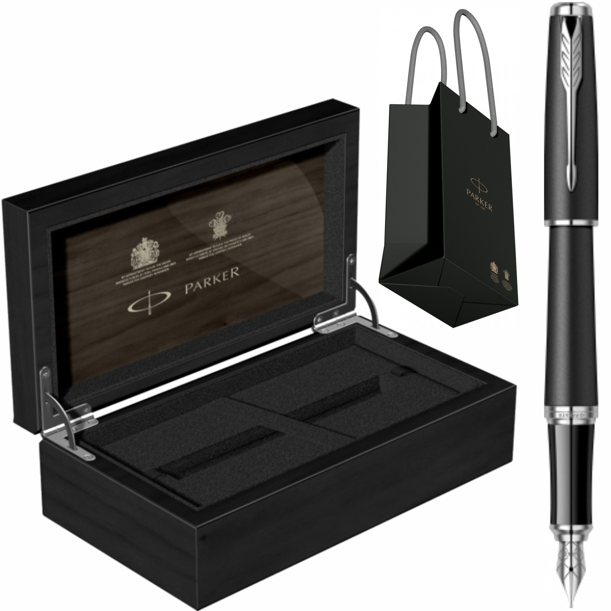 Stilou Parker Urban Royal Muted Black CT Personalizat prin Gravura Laser in Cutie de Lemn Parker si Punga Parker