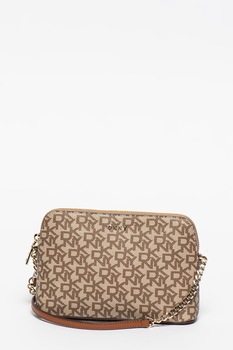DKNY, Geanta crossbody de piele ecologica cu monograma Bryant, Bej/Maro taupe DKNY, Geanta crossbody de piele ecologica cu monograma Bryant, Bej/Maro taupe