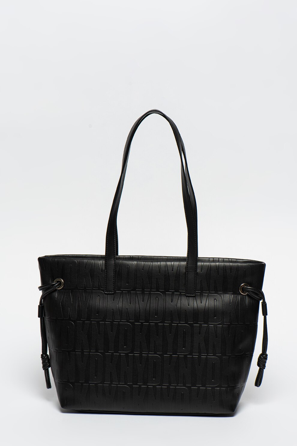 DKNY, Geanta tote de piele eclogica cu model logo in relief Jude, Negru/Auriu