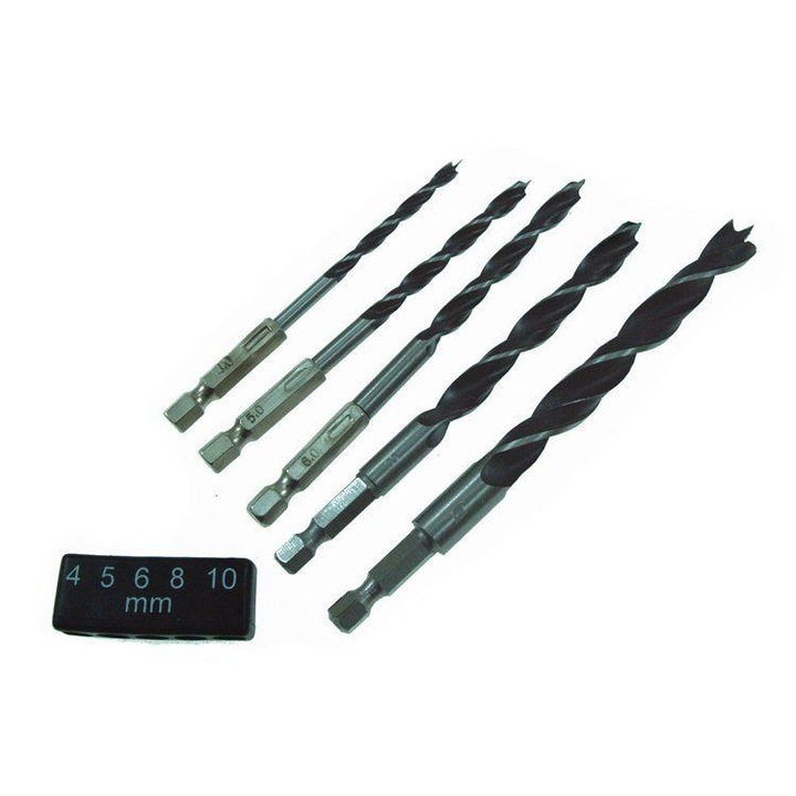 Set burghie lemn cu coada hexagonala, 5 piese, 4/5/6/8/10mm, Beast