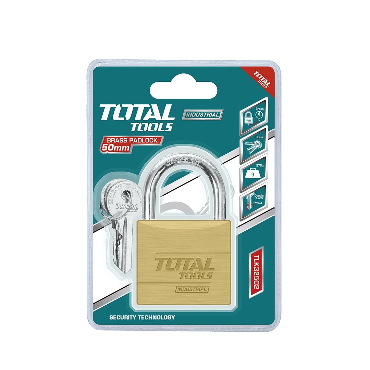 Lacat din alama Total Industrial, cu 3 chei, 270g greutate, 50 mm