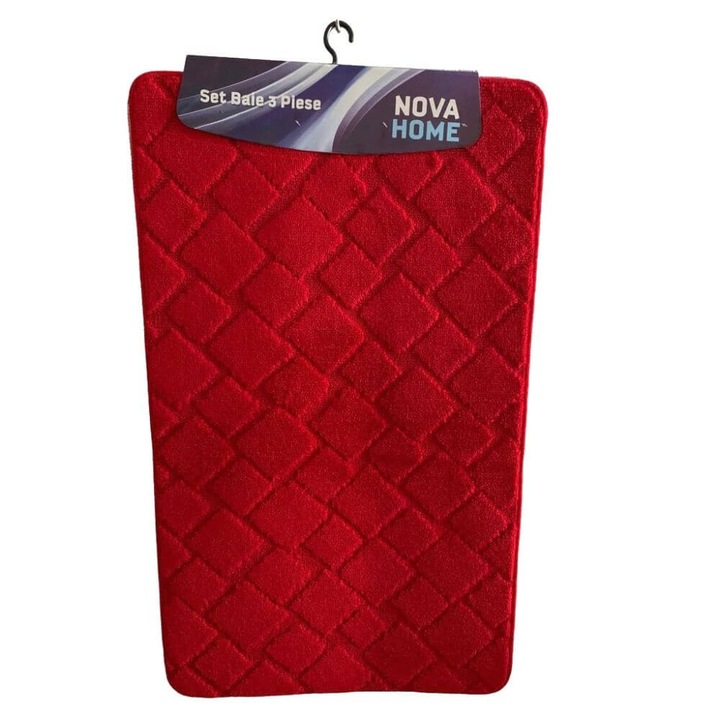 NOVA HOME fürdőszobai szőnyeg szett, 85 x 55 cm, polipropilén, piros, 3 db
