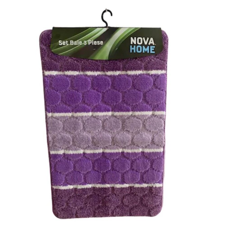 Set 3 Covorase Baie NOVA HOME, 50x80 cm, Polipropilena Mov