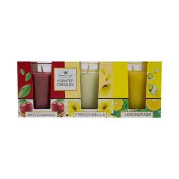 Set 3 lumanari pahar, Mar cu scortisoara+Vanilie+Lamaita , Aroma Land, 10 ore Set 3 lumanari pahar, Mar cu scortisoara+Vanilie+Lamaita , Aroma Land, 10 ore