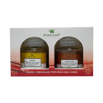 Set 2 lumanari borcan, Ciocolata+Cafea , Aroma Land, 20 ore Set 2 lumanari borcan, Ciocolata+Cafea , Aroma Land, 20 ore