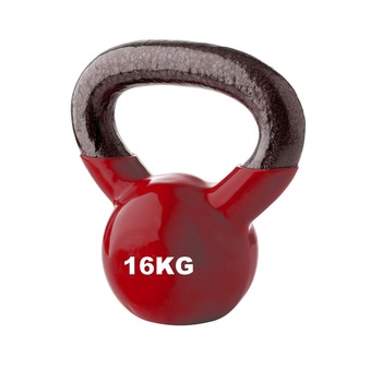 Gantera Kettlebell 16 kg, din fonta, invelis vinil, maner in forma triunghiulara, Rosu Gantera Kettlebell 16 kg, din fonta, invelis vinil, maner in forma triunghiulara, Rosu