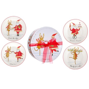 Set 4 farfurii din portelan, cu Mos Craciun, in cutie cu fundita, 19 cm Set 4 farfurii din portelan, cu Mos Craciun, in cutie cu fundita, 19 cm