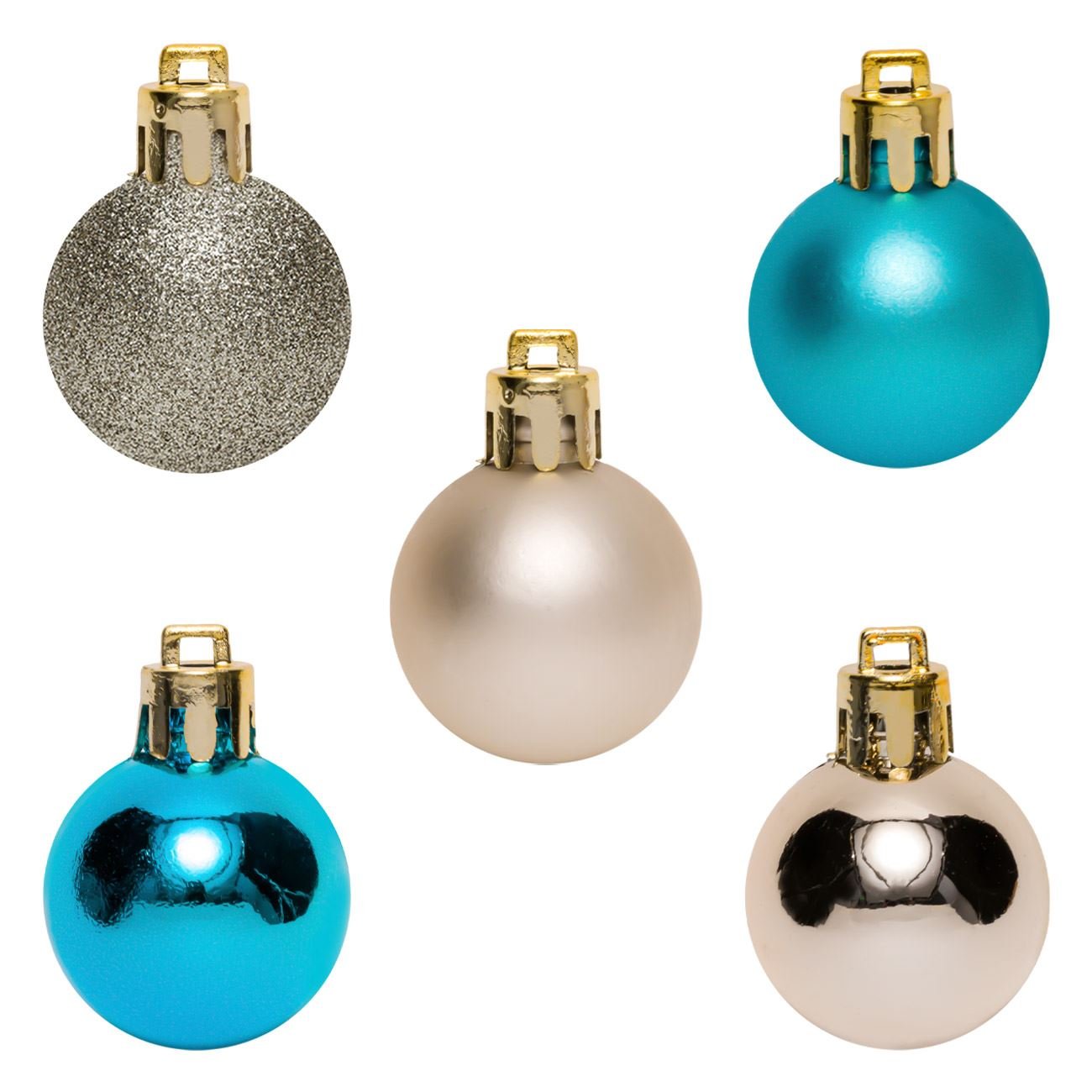 Set 20 Globuri de Craciun, New Line, Diverse Modele, 3 cm, Turcoaz/Sampanie
