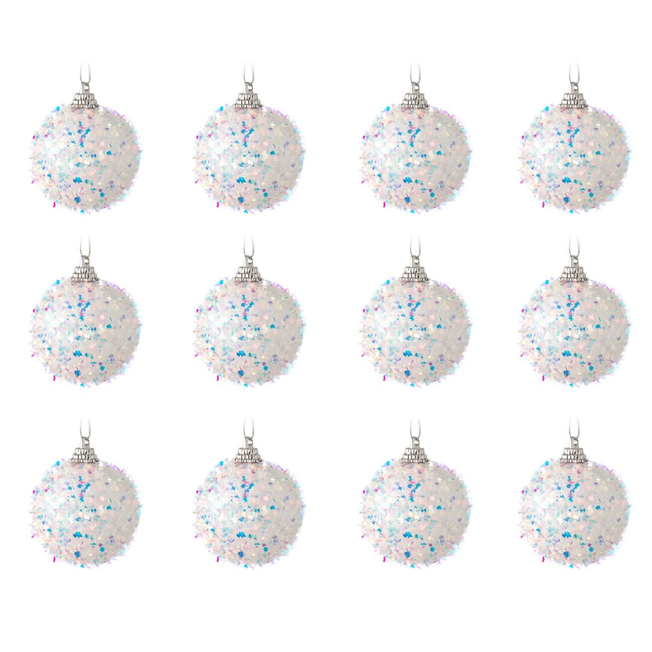 Set 12 Globuri de Craciun, New Line, model Imita Beteala, 5 cm, Alb