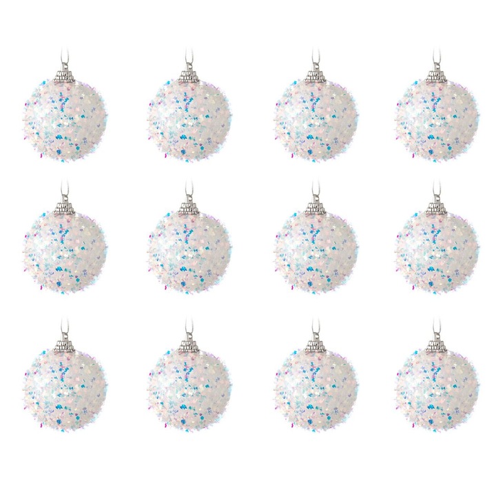 Set 12 Globuri de Craciun, New Line, model Imita Beteala, 5 cm, Alb