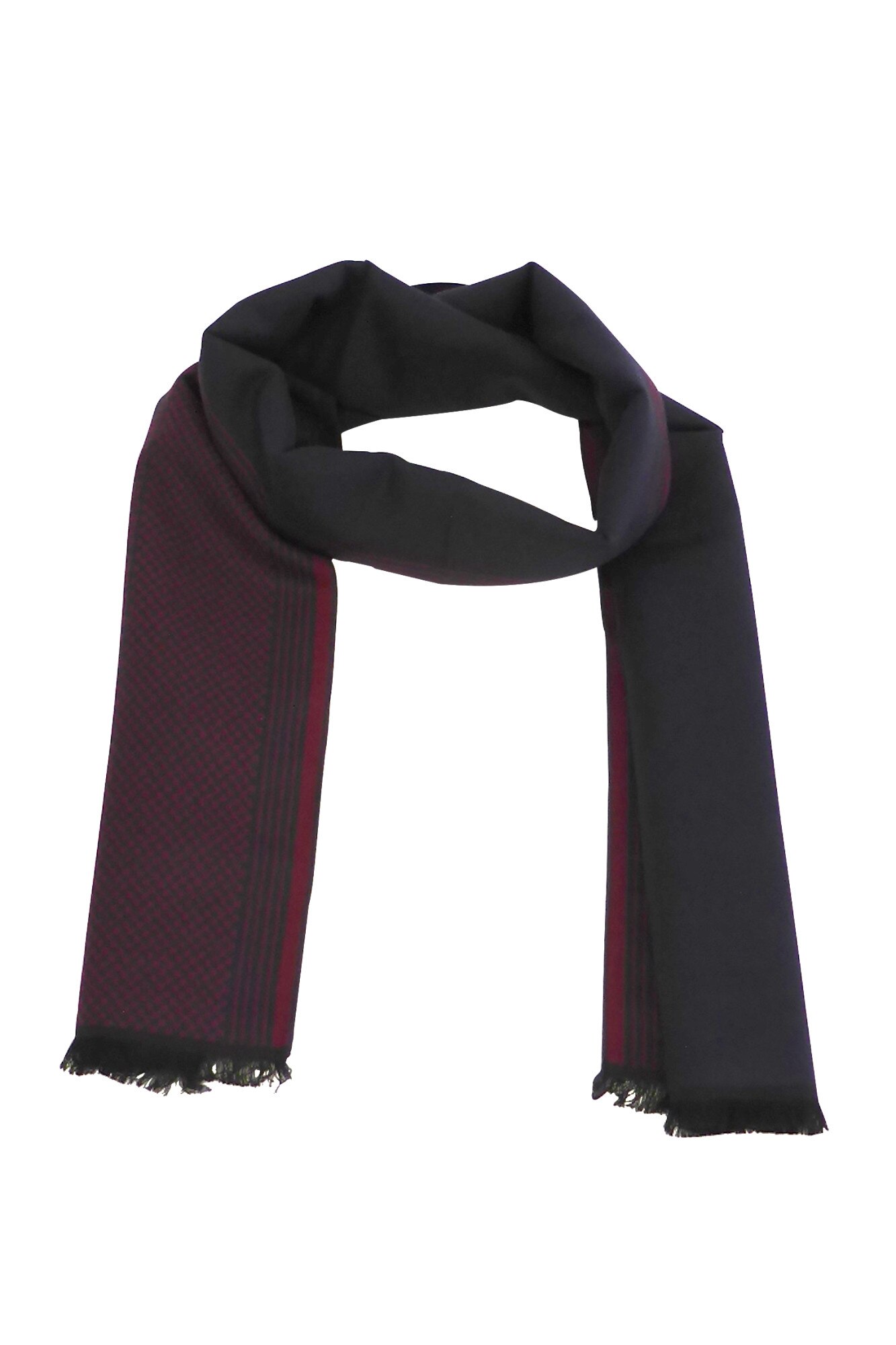 Fular barbat, 185 cm x 32 cm, imprimeu geometric, albastru/grena