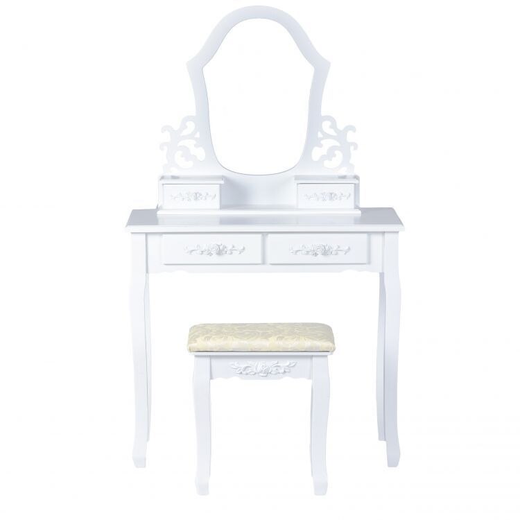 Set Masa Toaleta pentru Machiaj cu Oglinda, 4 sertare, alba