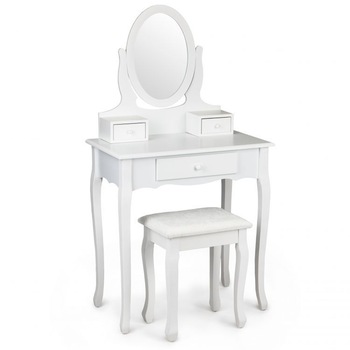 Set Masa Toaleta pentru Machiaj cu Oglinda, 3 sertare, alba Set Masa Toaleta pentru Machiaj cu Oglinda, 3 sertare, alba