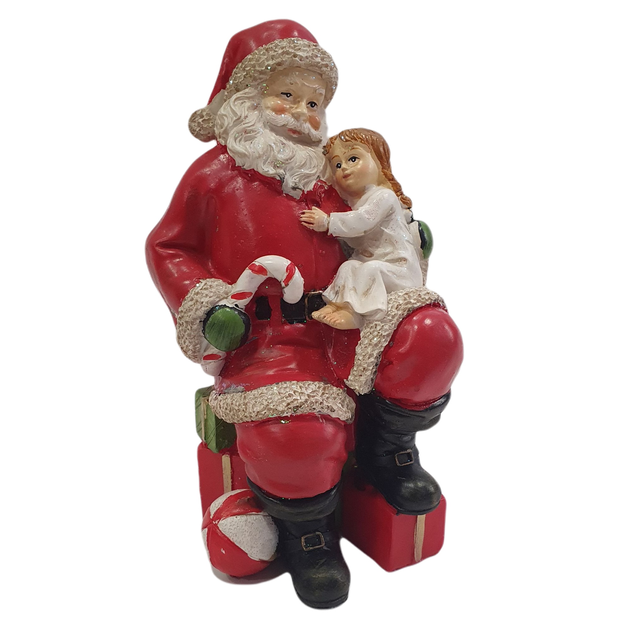 Ornament Craciun Mos Craciun cu fetita 10x10x18 cm